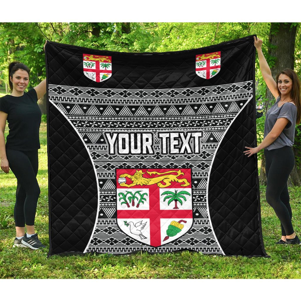 Fiji Custom Personalised Premium Quilt - Tapa Pattern Sport Style Black - Polynesian Pride