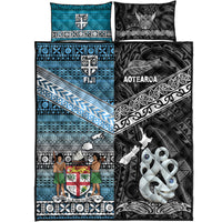 New Zealand And Fiji Quilt Bed Set Together - Black LT8 - Polynesian Pride