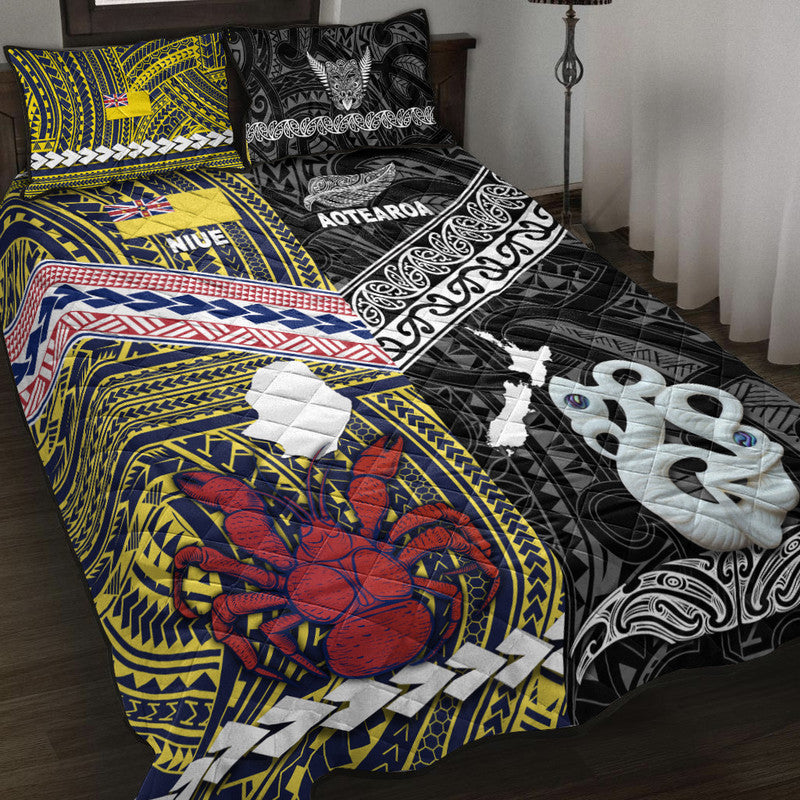 New Zealand And Niue Quilt Bed Set Together - Black LT8 Black - Polynesian Pride