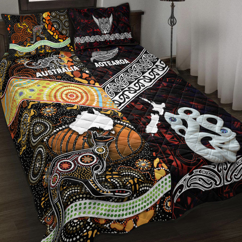 New Zealand Maori Aotearoa And Australia Aboriginal Quilt Bed Set Together - Red LT8 Red - Polynesian Pride