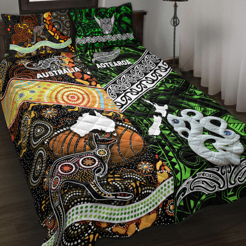 New Zealand Maori Aotearoa And Australia Aboriginal Quilt Bed Set Together - Green LT8 Green - Polynesian Pride