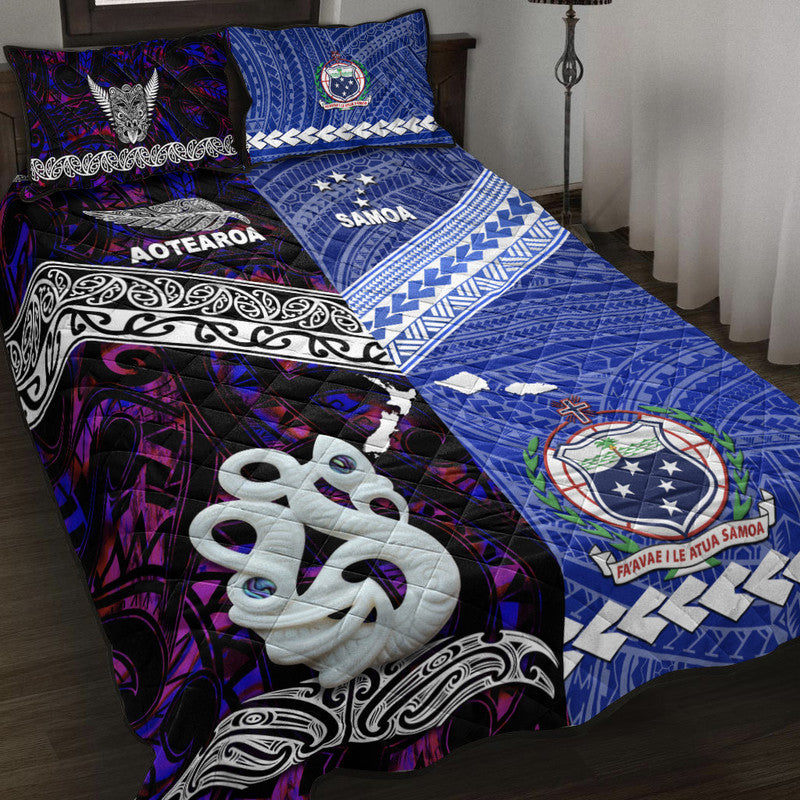 New Zealand And Samoa Quilt Bed Set Together - Purple LT8 Purple - Polynesian Pride