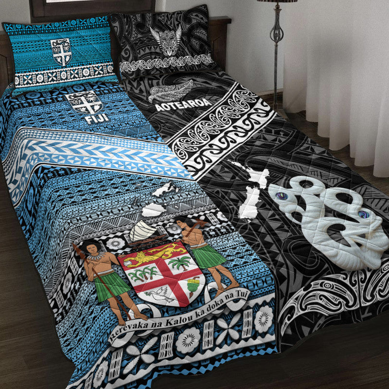 New Zealand And Fiji Quilt Bed Set Together - Black LT8 Black - Polynesian Pride