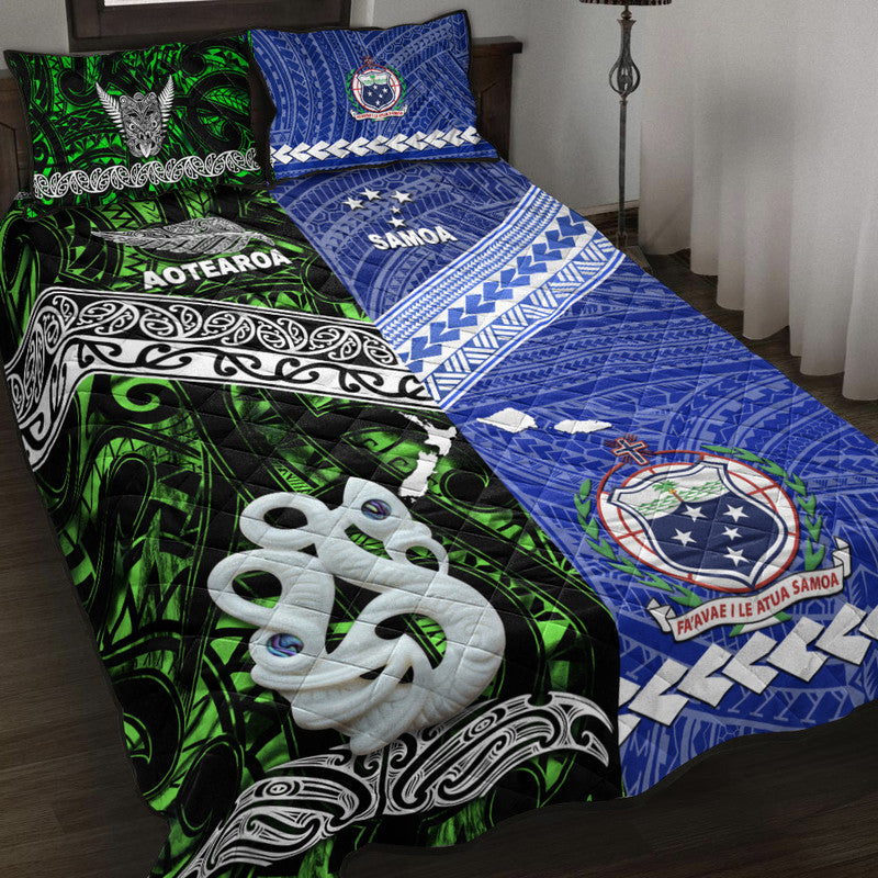 New Zealand And Samoa Quilt Bed Set Together - Green LT8 Green - Polynesian Pride