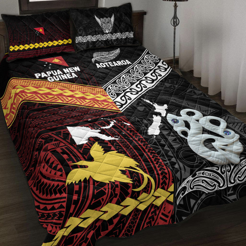 New Zealand And Papua New Guinea Quilt Bed Set Together - Black LT8 Black - Polynesian Pride