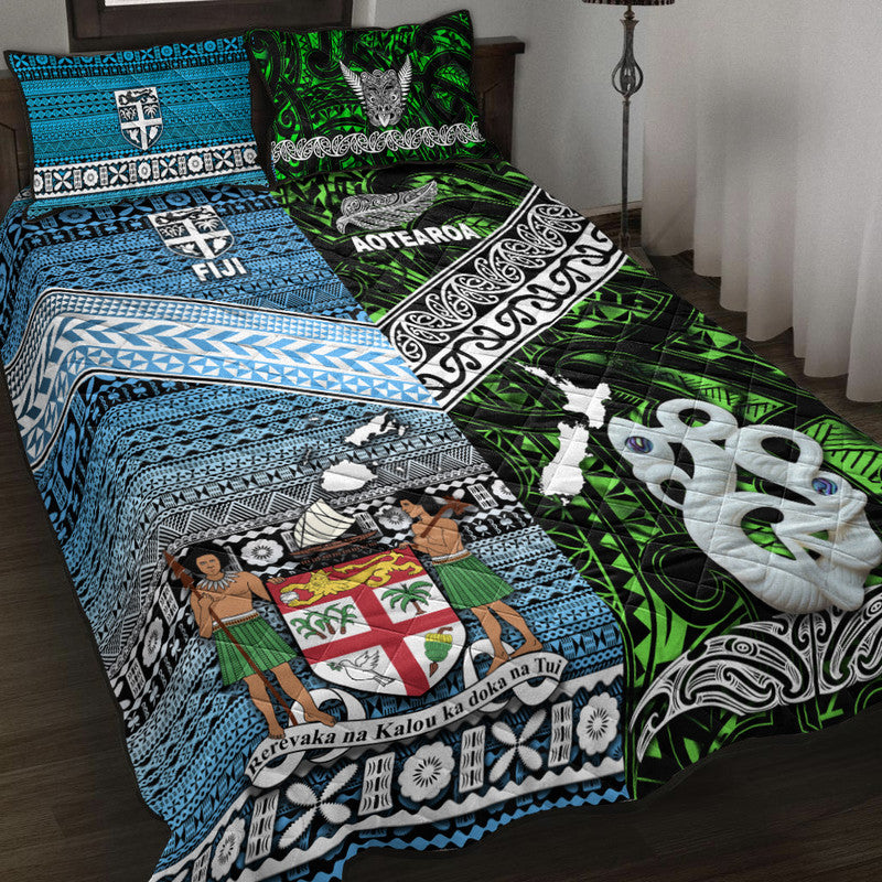 New Zealand And Fiji Quilt Bed Set Together - Green LT8 Green - Polynesian Pride