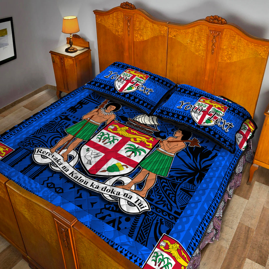 (Custom Personalised) Fiji Quilt Bed Set Blue And Black Style No.1 LT6 - Polynesian Pride