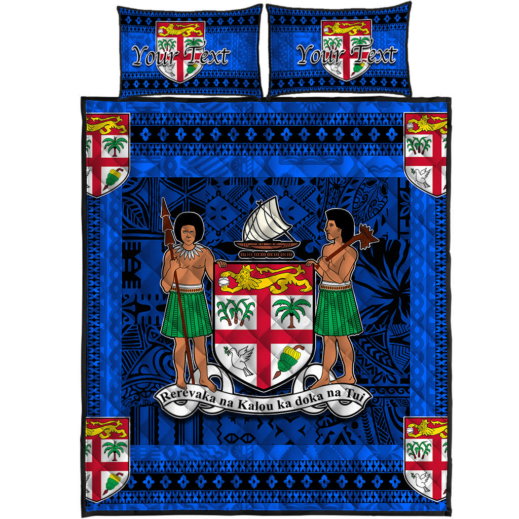 (Custom Personalised) Fiji Quilt Bed Set Blue And Black Style No.1 LT6 - Polynesian Pride