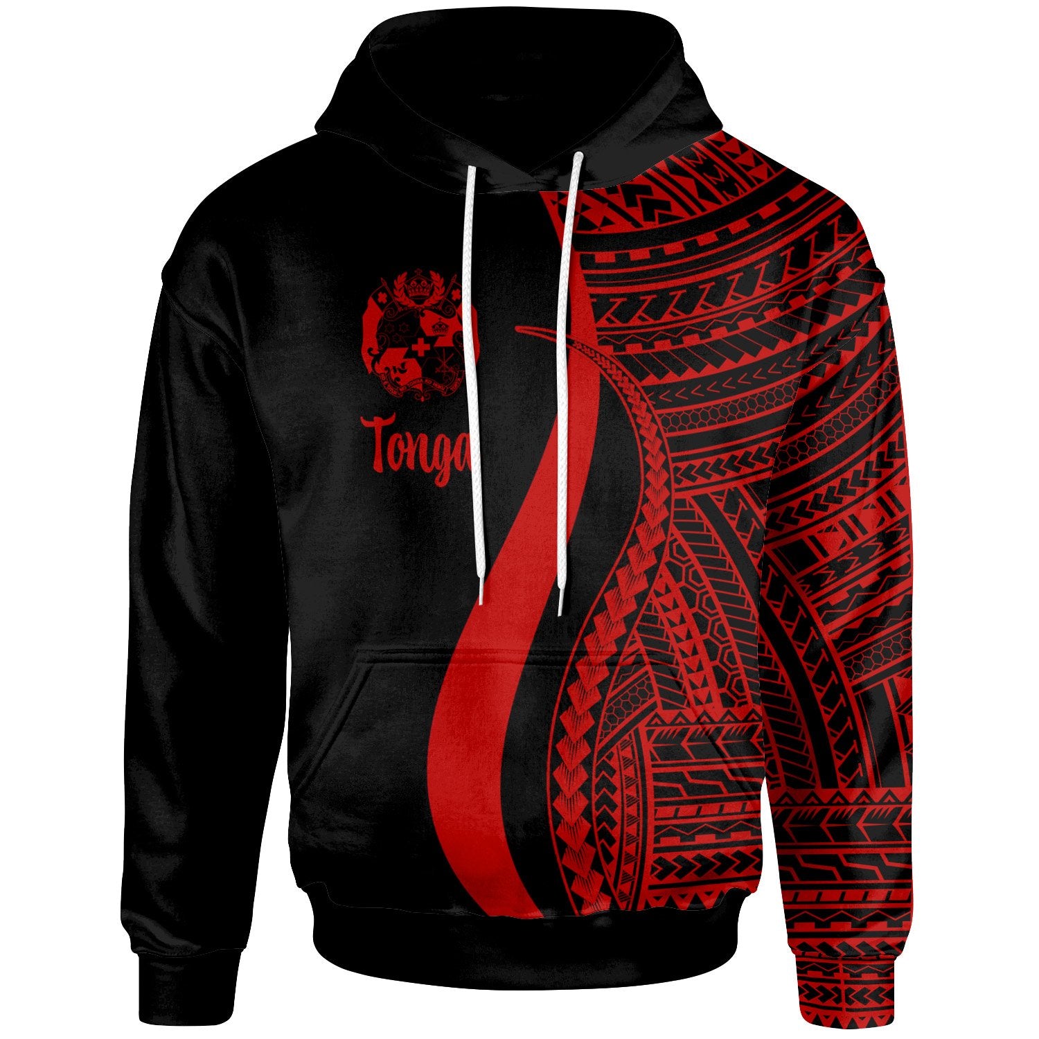 Tonga Hoodie Red Tentacle Tribal Pattern Unisex Red - Polynesian Pride