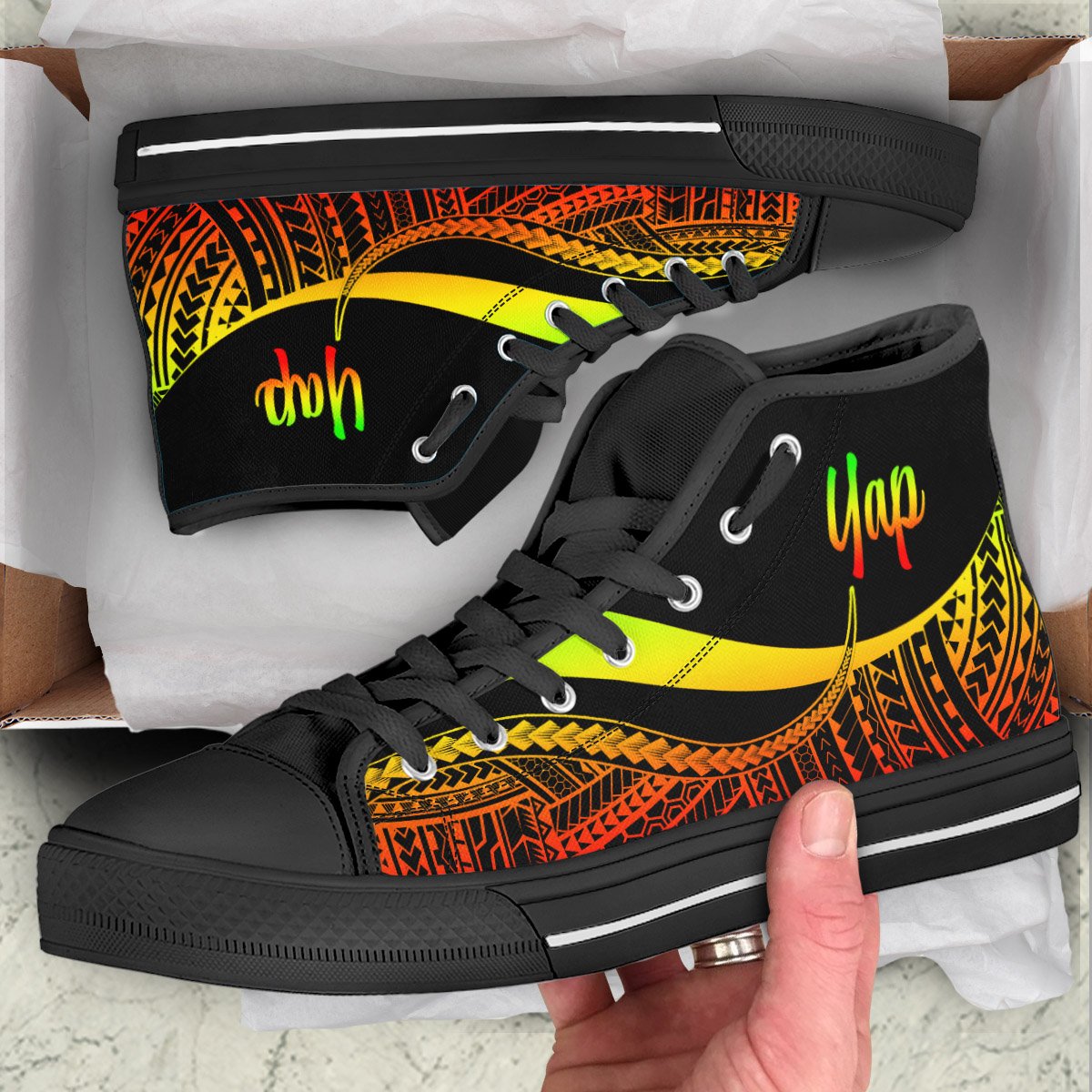 Yap High Top Shoes Reggae - Polynesian Tentacle Tribal Pattern Unisex Black - Polynesian Pride