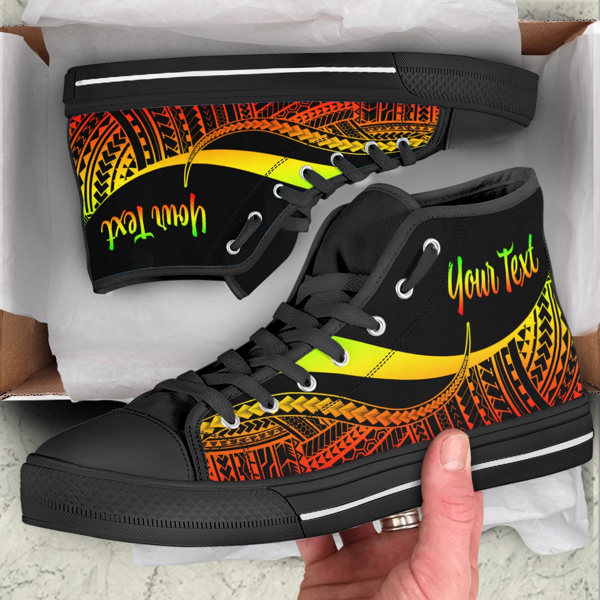 Vanuatu Custom Personalised High Top Shoes Reggae - Polynesian Tentacle Tribal Pattern Kid's High Top Shoe - Black Sole - Polynesian Pride