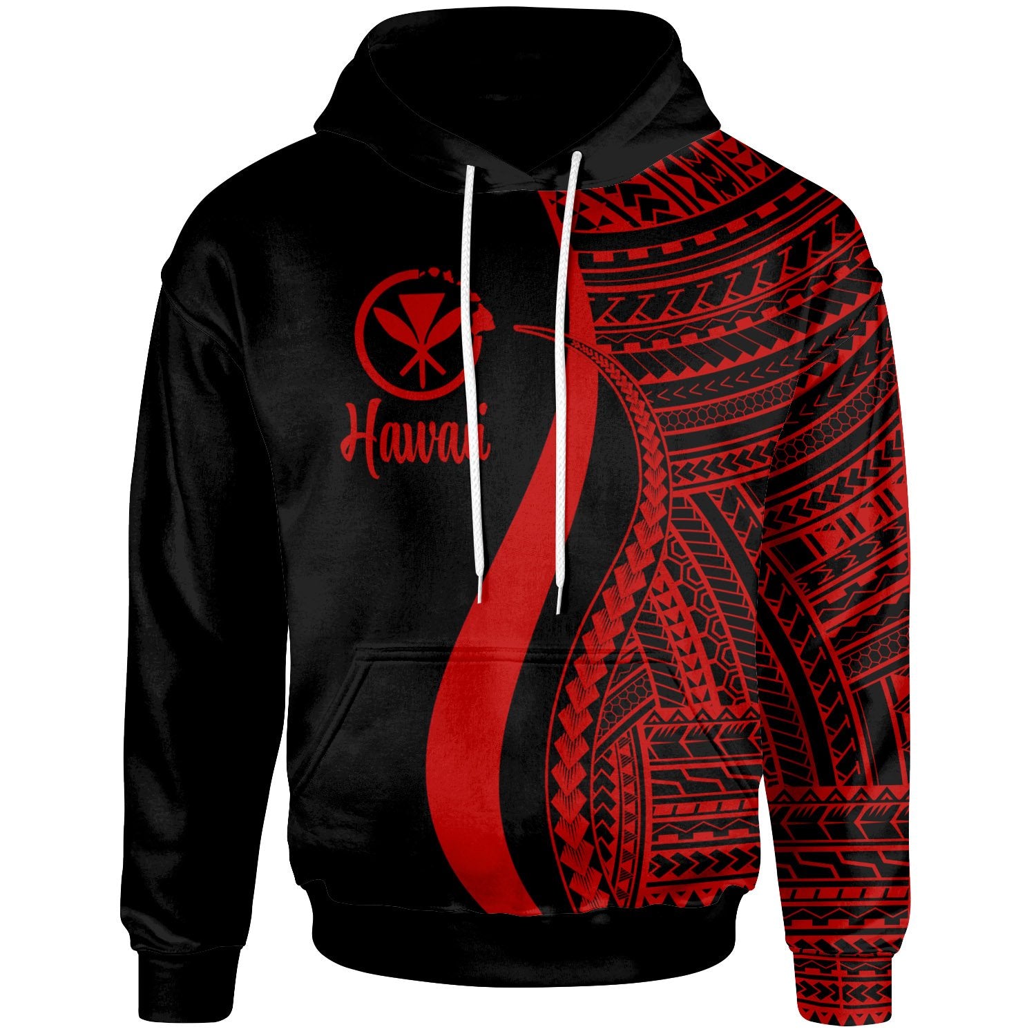 Hawaii Hoodie Red Tentacle Tribal Pattern Unisex Red - Polynesian Pride