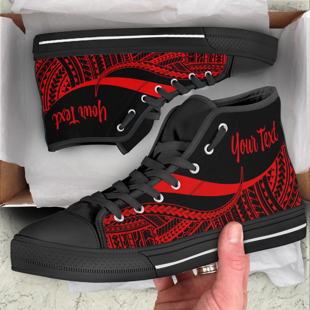 Kosrae Custom Personalised High Top Shoes Red - Polynesian Tentacle Tribal Pattern - Polynesian Pride