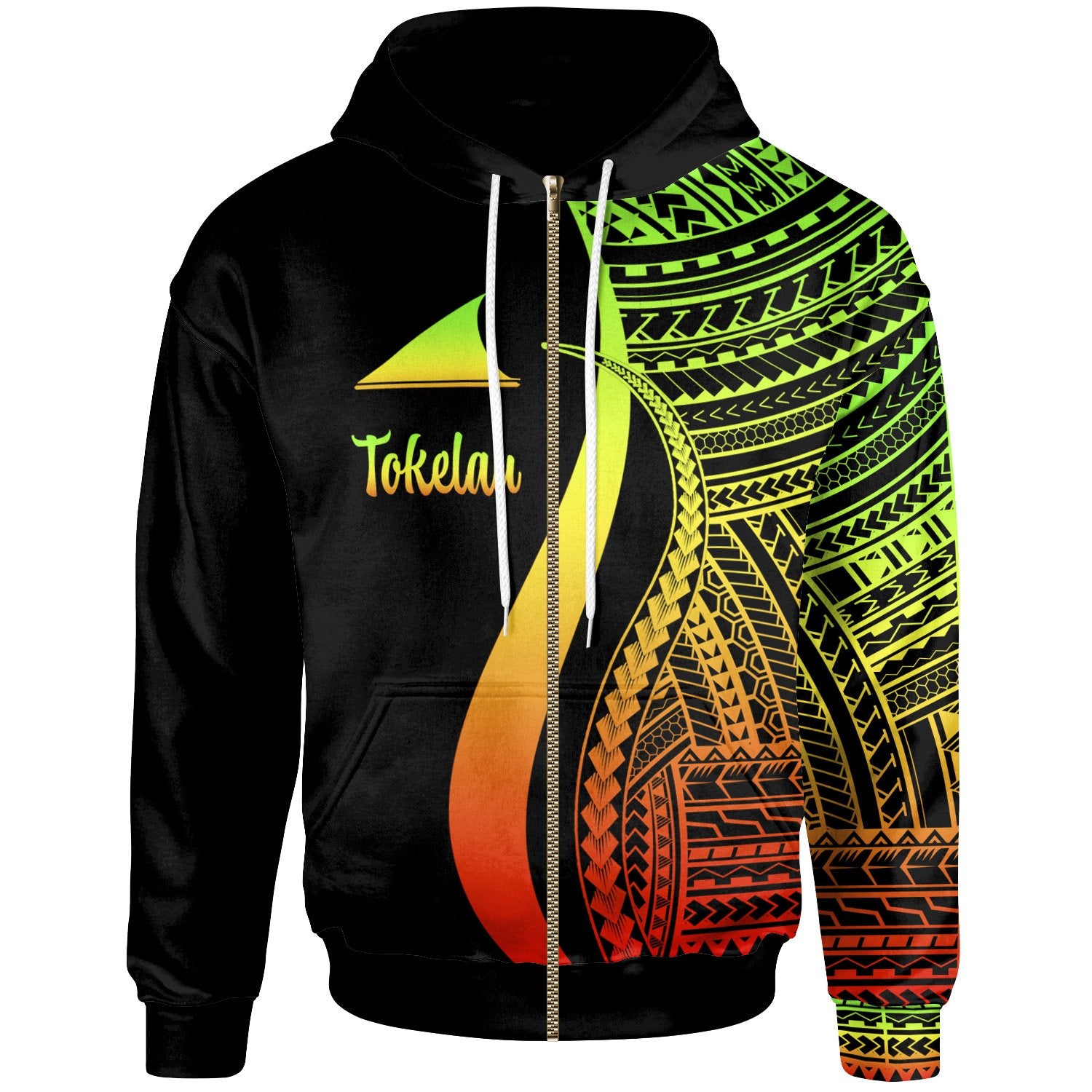 Tokelau Zip up Hoodie Reggae Tentacle Tribal Pattern Unisex Reggae - Polynesian Pride