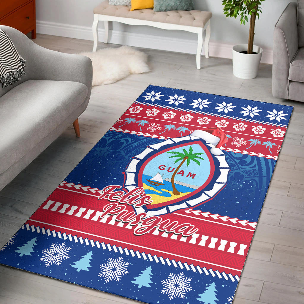 Guam Christmas Area Rug Guaman Seal Polynesian Felis Pusgua LT14 Blue - Polynesian Pride