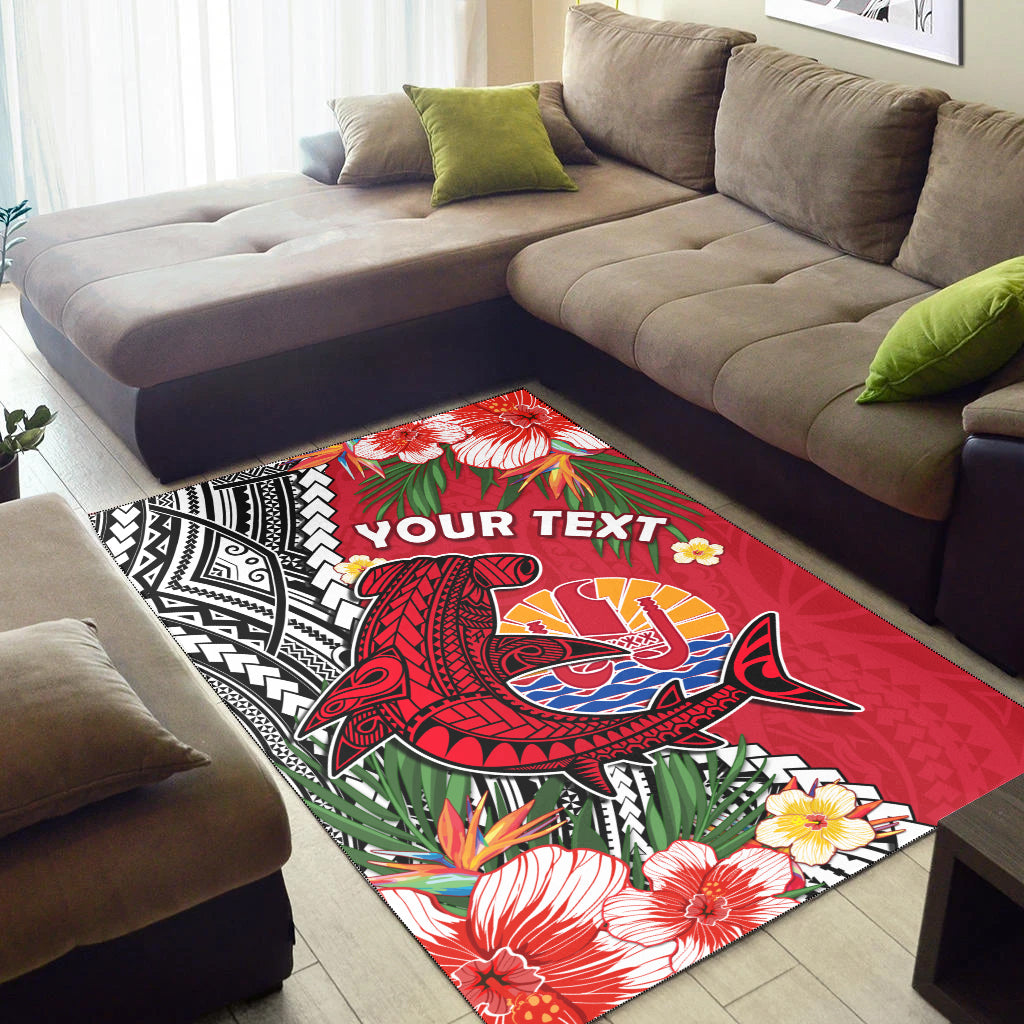 (Custom Personalised) Tahiti Islands Area Rug Polynesian Shark Mix Tropical Flowers LT14 - Polynesian Pride