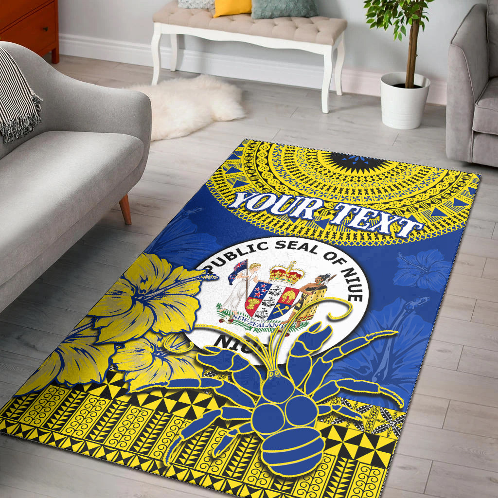 (Custom Personalised) Niue Hiapo Area Rug Rock of Polynesia Tapa Niuean Crab Happy Day LT13 Blue - Polynesian Pride