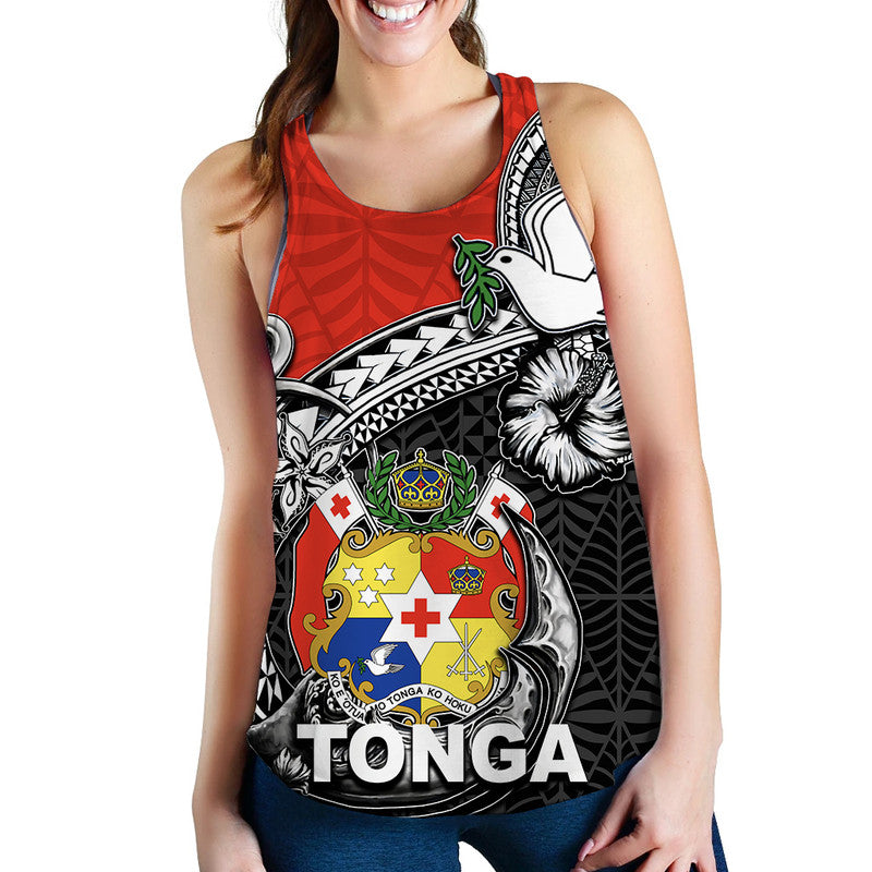 Tonga Hook Tattoo Women Tank Top Black LT6 Red - Polynesian Pride
