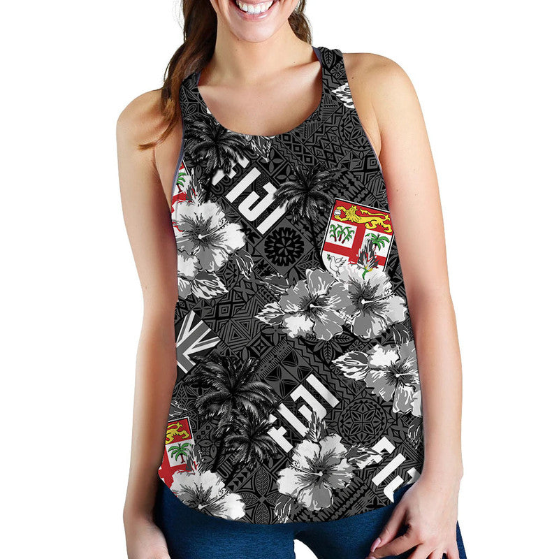 Fiji Hibiscus Women Tank Top Hawaii Style No.3 LT6 Black - Polynesian Pride