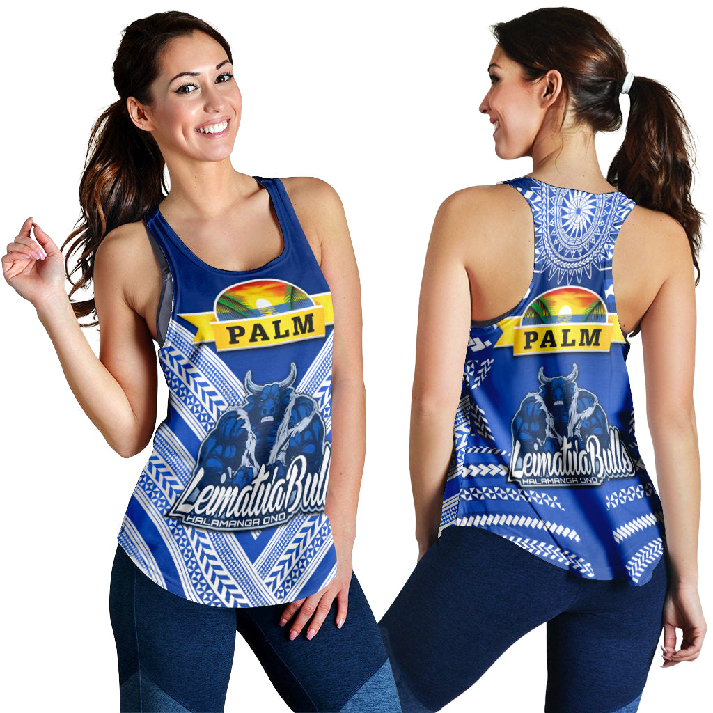 Mate Ma'a Tonga Women Racerback Tank Leimatu'a Bulls Creative Style - Blue LT8 Blue - Polynesian Pride