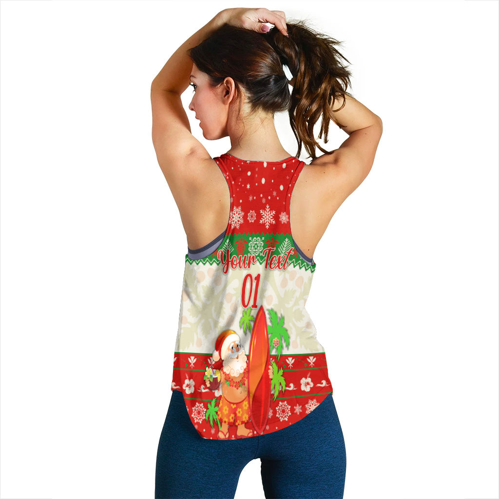 (Custom Personalised) Hawaii Christmas Women Racerback Tank Santa Claus Surfing Simple Style - Beige Red LT8 - Polynesian Pride