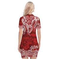 Polynesian Polo Dress Tapa Plumeria Style - Red LT7 - Polynesian Pride
