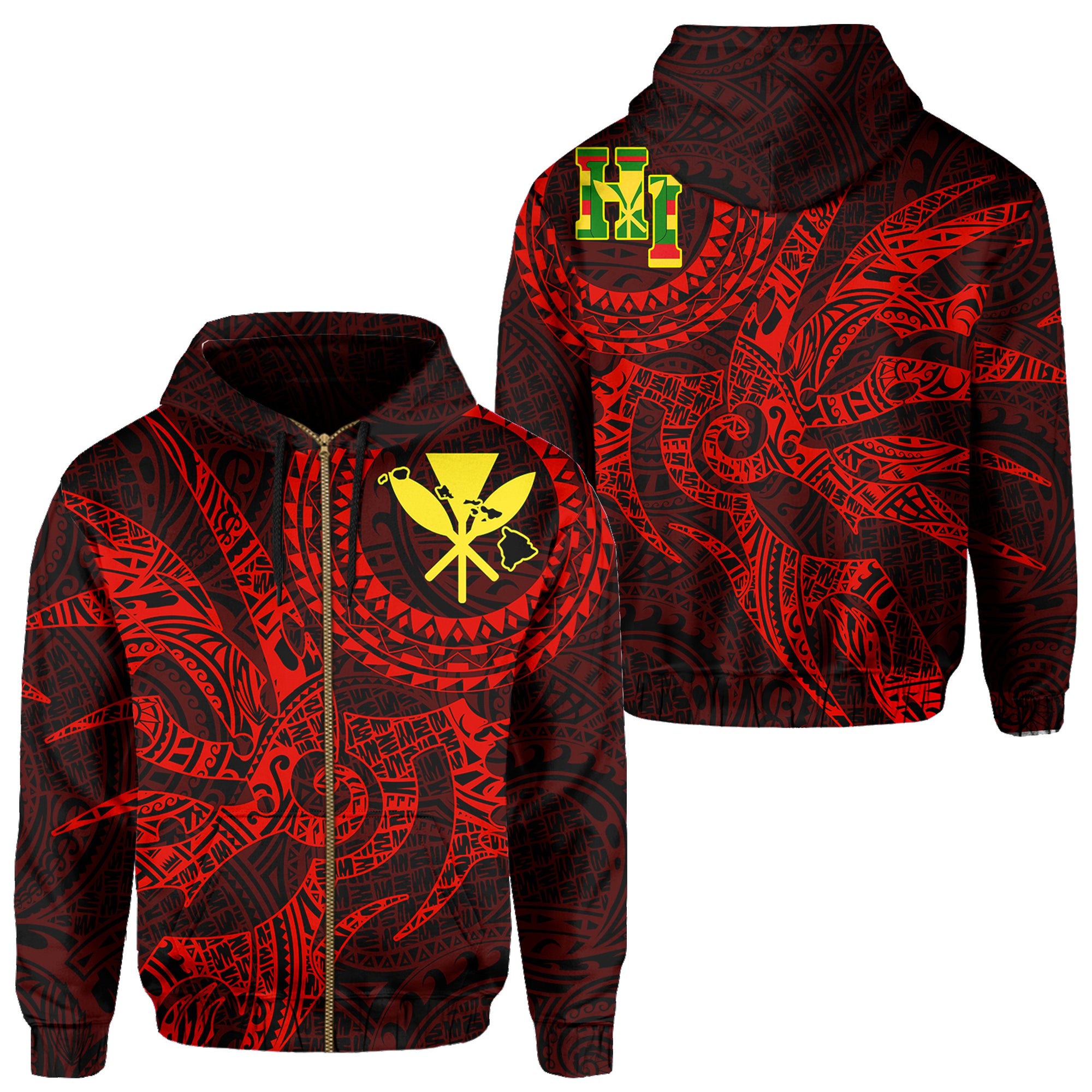 Hawaii Hoodie Zip Polynesian Kanaka Map Hawaiian Hoodie Zip Red TT Style Unisex Red - Polynesian Pride