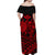 Hawaii Turtle With Hibiscus Tribal Off Shoulder Dress Red - LT12 - Polynesian Pride