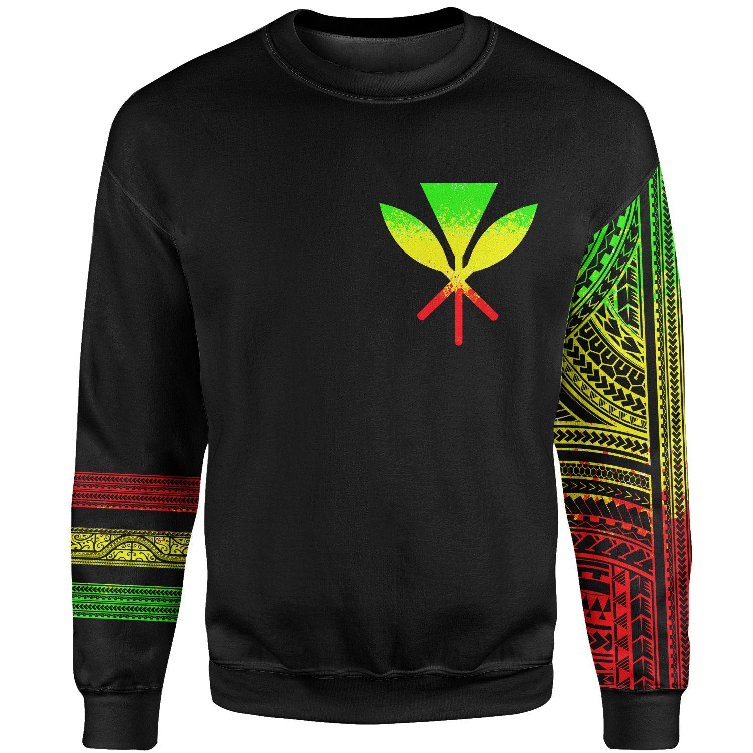 Hawaii Sweatshirt - Kanaka Maoli Simple Style Reggae Color Unisex Black - Polynesian Pride