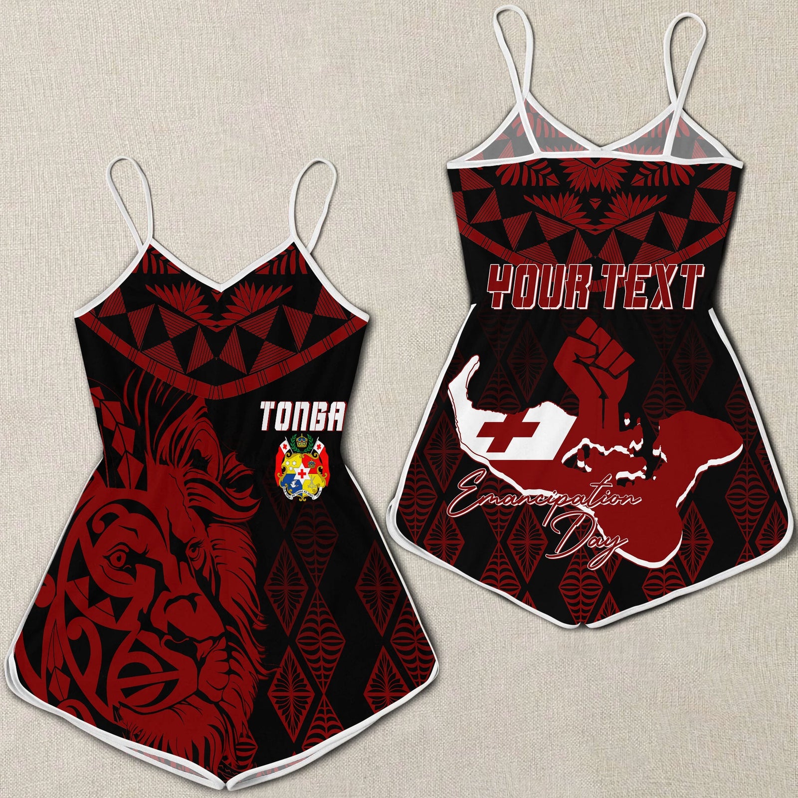 Tonga Personalised Rompers Emancipation Day Lion Style - Black LT7 Black - Polynesian Pride