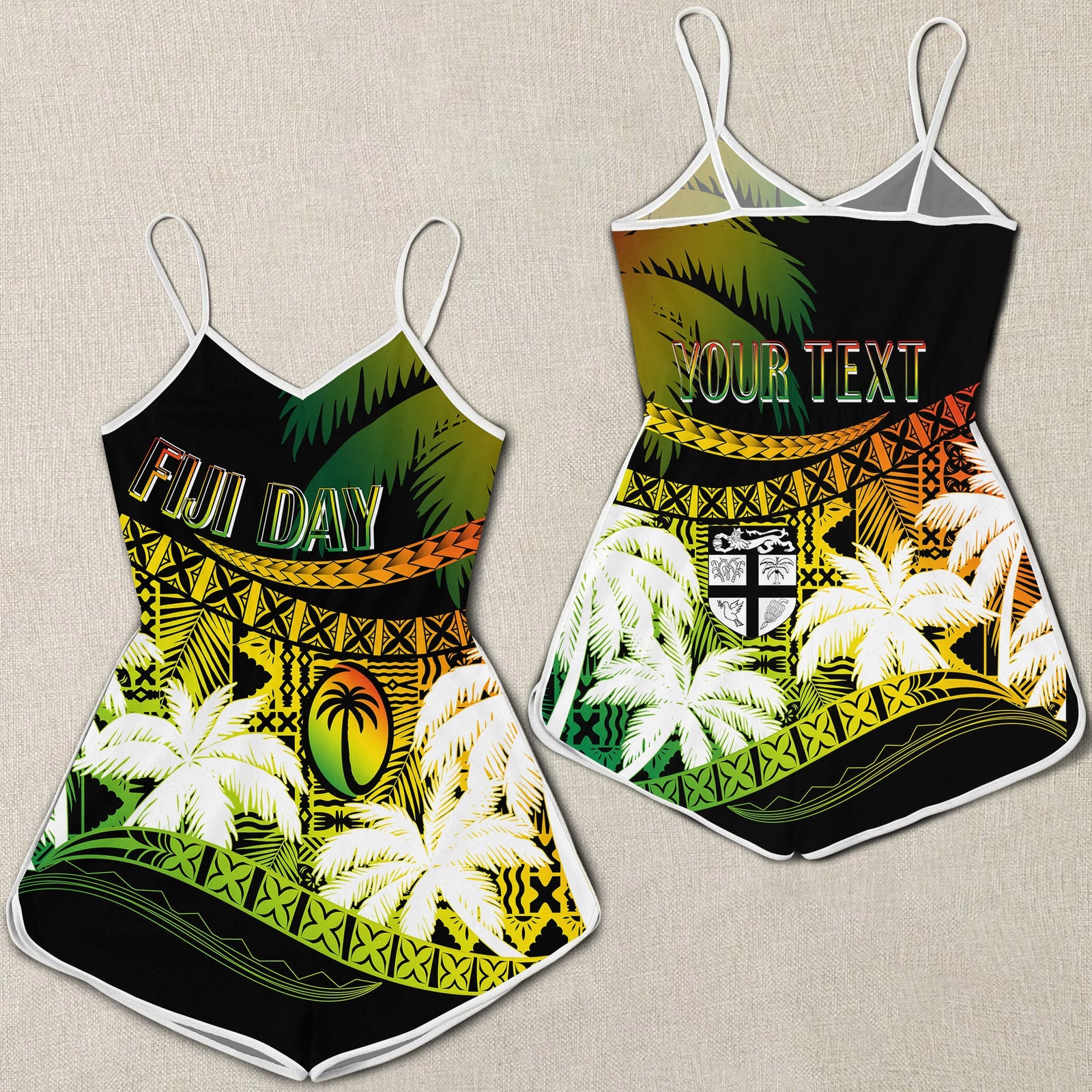 Personalised Fiji Day Rompers Flying Fijians Masi Kesa Style - Reggae LT7 Reggae - Polynesian Pride