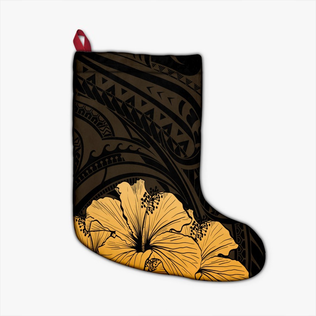 Royal Hibiscus Polynesian Tribal Golden Christmas Stocking - AH Christmas Stocking 26 X 42 cm Black - Polynesian Pride