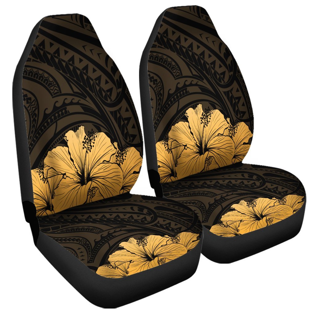 Royal Hibiscus Polynesian Tribal Golden Car Seat Covers - AH Universal Fit Black - Polynesian Pride