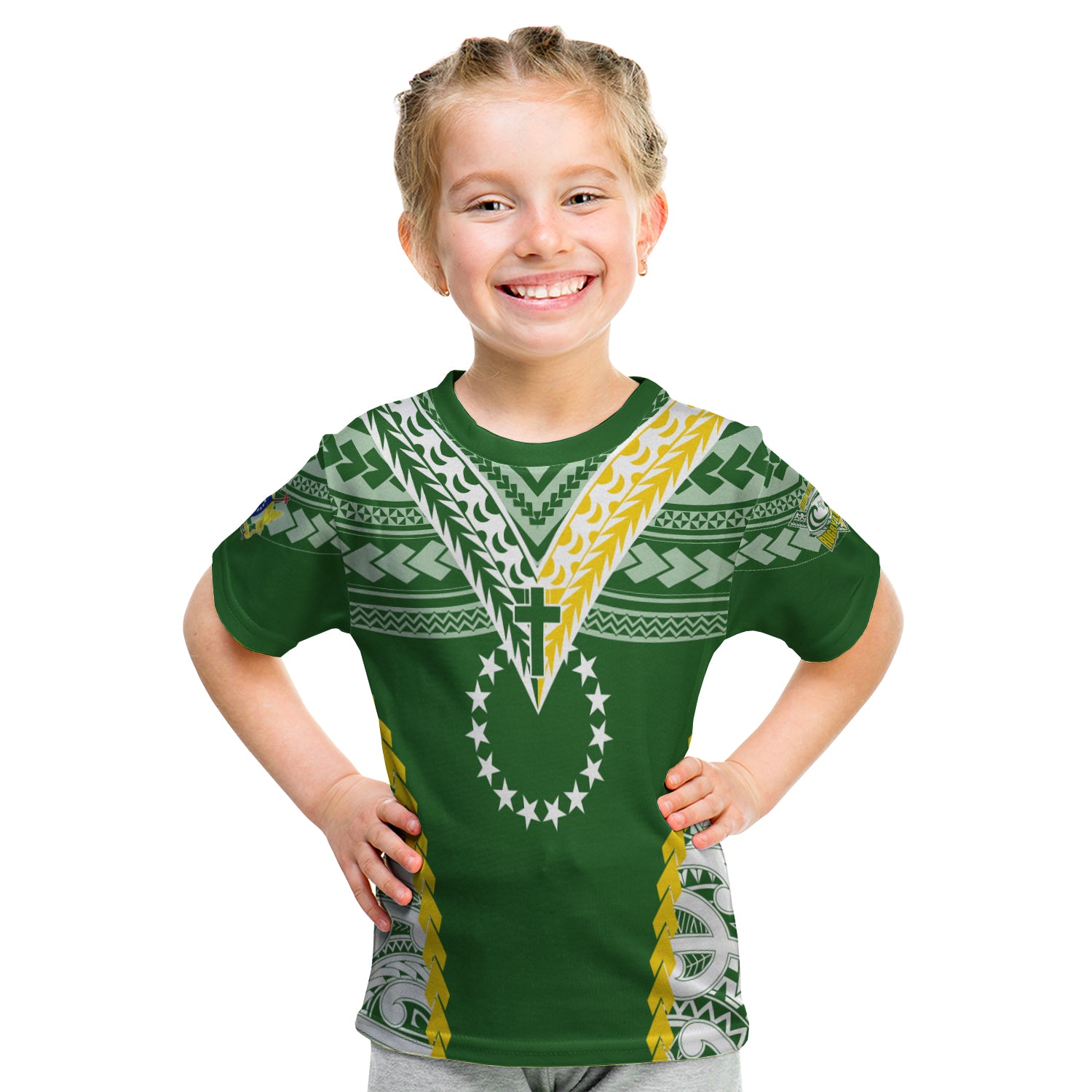 (Custom Personalized) Cook Islands Rugby Medallion Of Stars Kid T Shirt LT7 Youth XL Size14 - Polynesian Pride