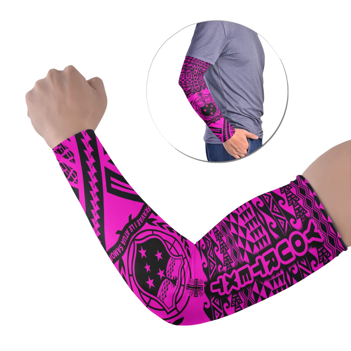 Samoa Custom Personalised Arm Sleeve - Polynesian Style (Set of Two) Set of 2 Pink - Polynesian Pride