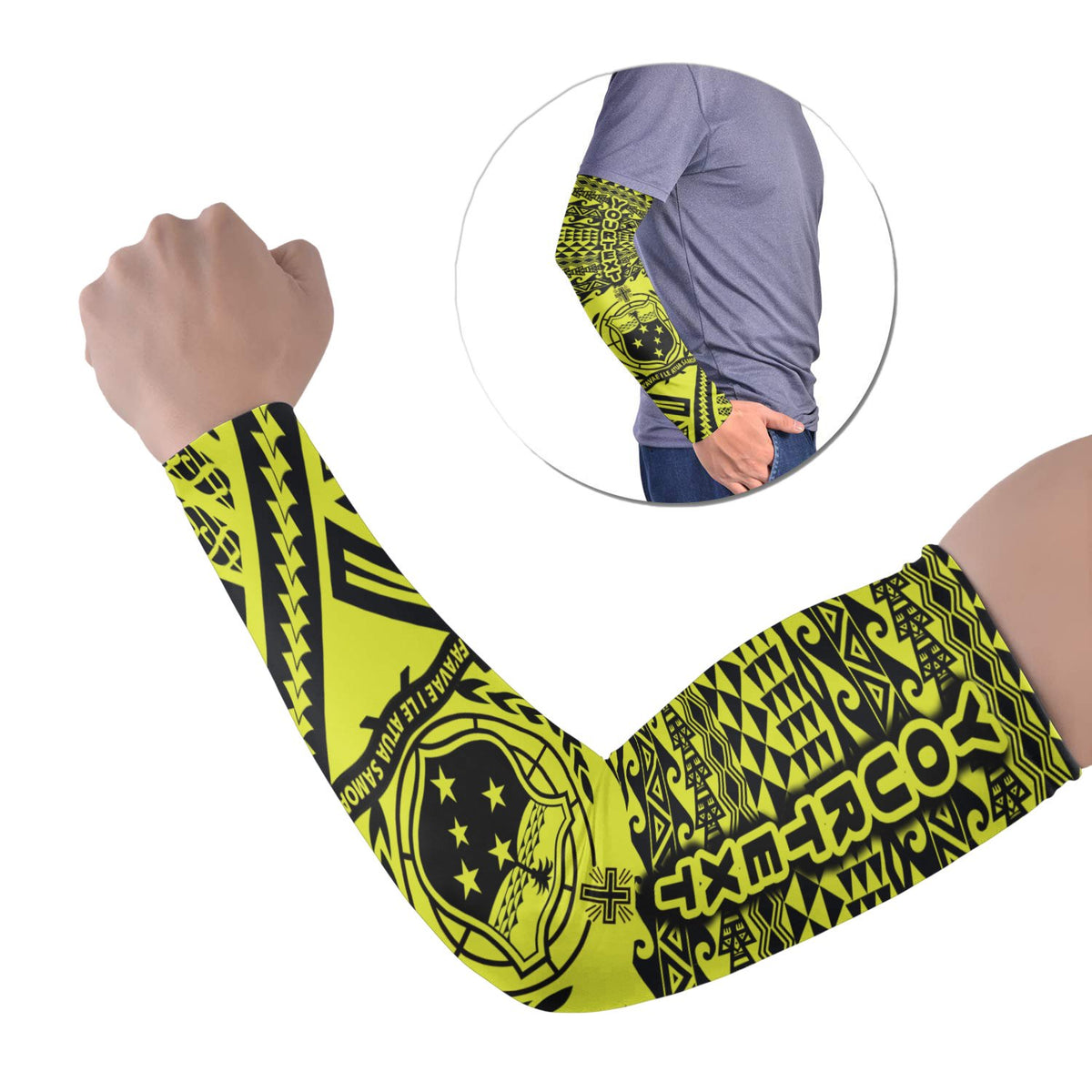 Samoa Custom Personalised Arm Sleeve - Polynesian Style (Set of Two) Set of 2 Yellow - Polynesian Pride