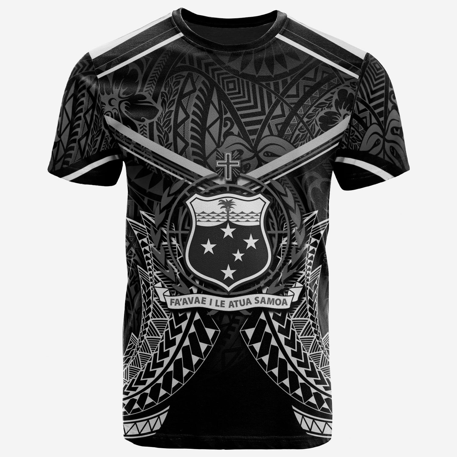 Samoa T Shirt Samoan Seal With White Line Style Black - Polynesian Pride