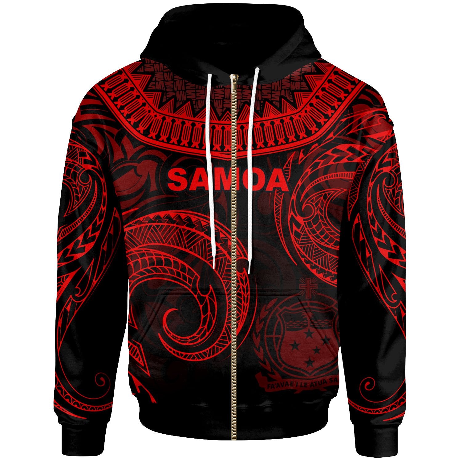 Samoa Zip Hoodie Palm Leaf Texture Red Unisex Red - Polynesian Pride