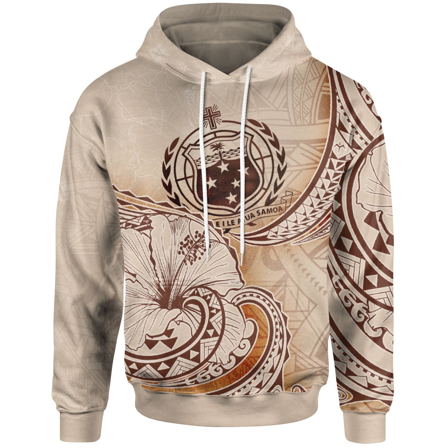 Samoa Hoodie Hibiscus Flowers Vintage Style Unisex Nude - Polynesian Pride