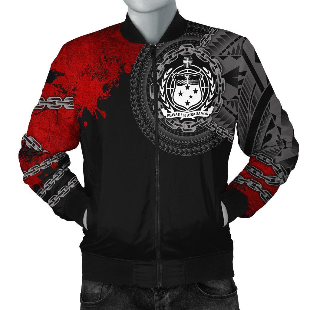 Samoa Polynesian Men's Bomber Jacket - Polynesian Chain Style Black - Polynesian Pride