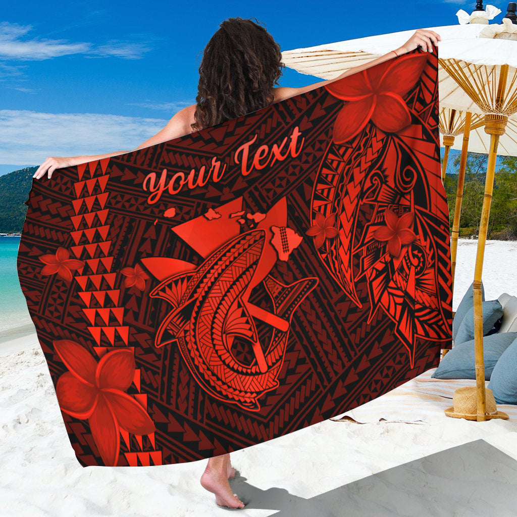 (Custom Personalised) Hawaii Sarong Kakau Kanaka Maoli Combine Polynesian Shark Ver.06 LT14 One Size 44 x 66 inches Red - Polynesian Pride