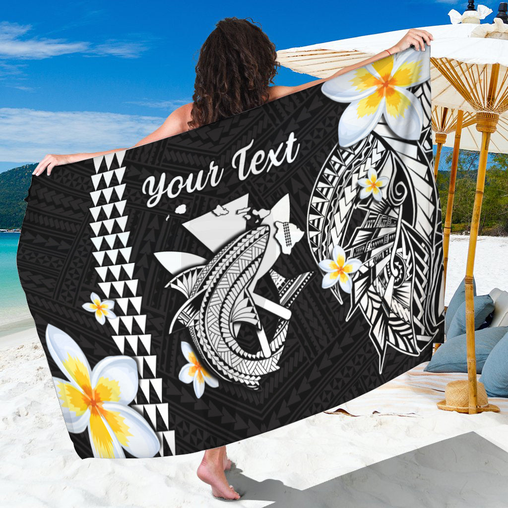 (Custom Personalised) Hawaii Sarong Kakau Kanaka Maoli Combine Polynesian Shark Ver.07 LT14 One Size 44 x 66 inches Black - Polynesian Pride