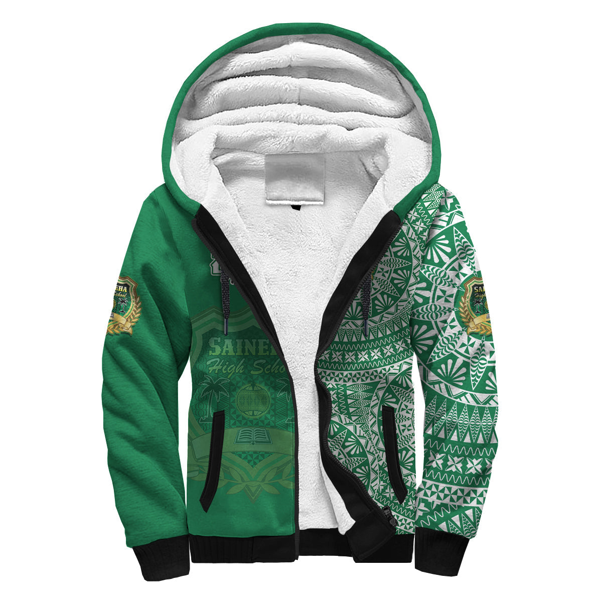 (Custom Text And Number) Tonga Saineha High School Sherpa Hoodie Class Of Year Tongan Ngatu Pattern LT14 Unisex Green - Polynesian Pride