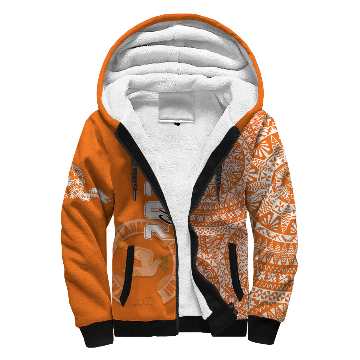 (Custom Text And Number) Tailulu Tonga College Sherpa Hoodie Class Of Year Tongan Ngatu Pattern LT14 Unisex Orange - Polynesian Pride