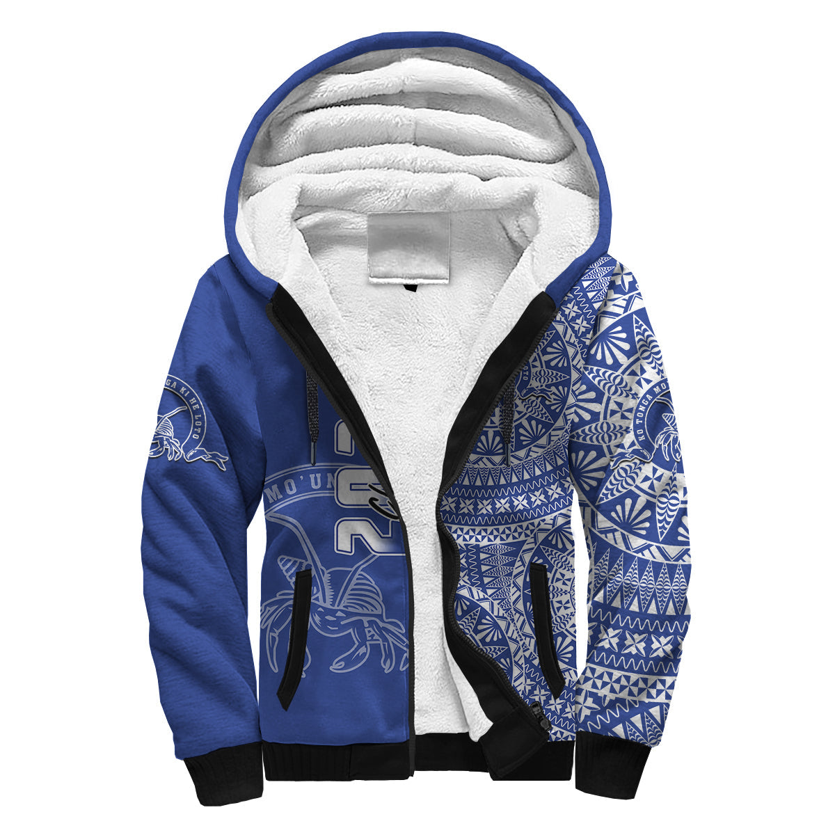 (Custom Text And Number) Tupou Tonga College Sherpa Hoodie Class Of Year Tongan Ngatu Pattern LT14 Unisex Blue - Polynesian Pride