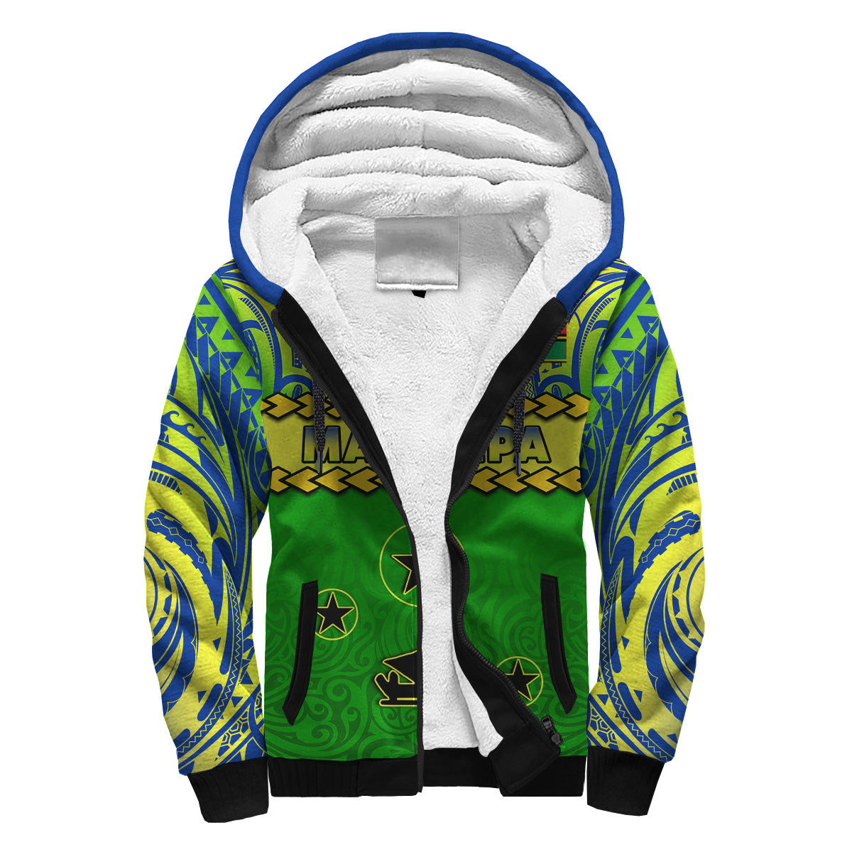 (Custom Personalised) Malampa Province Sherpa Hoodie Vanuatu Pig Tusk Polynesian Flag Style LT14 Unisex Green - Polynesian Pride