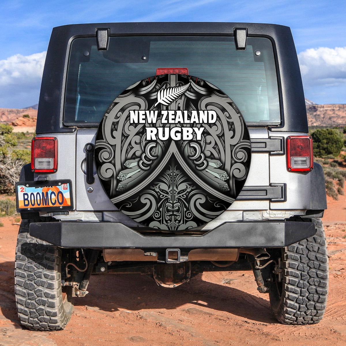 New Zealand Silver Fern Rugby Spare Tire Cover All Black NZ Maori Pattern LT13 Black - Polynesian Pride