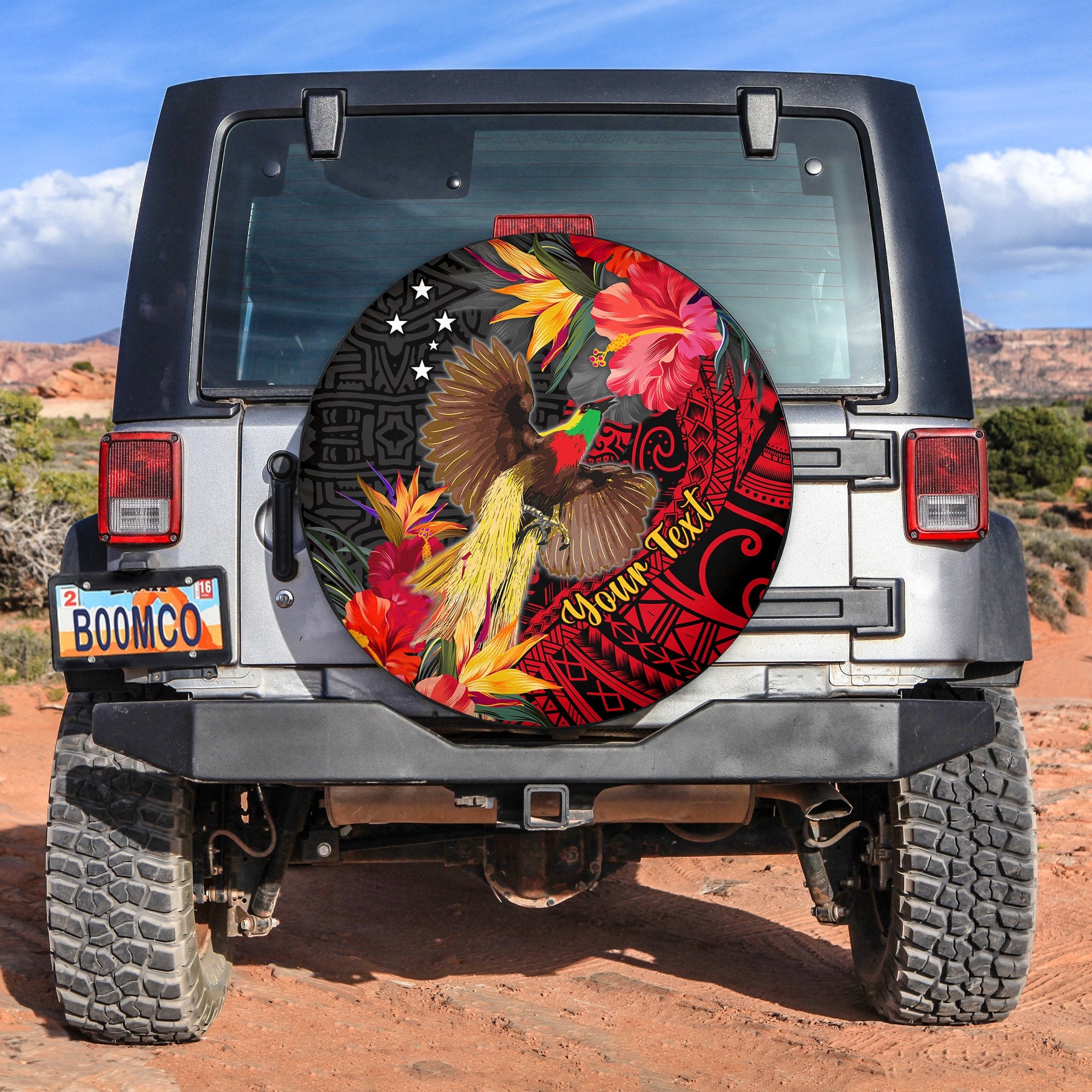 (Custom Personalised) Papua New Guinea Spare Tire Cover Bird of Paradise Ver.01 LT13 Black - Polynesian Pride