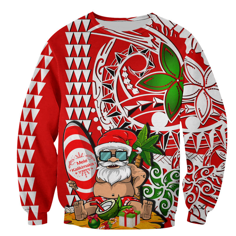 Hawaii Mele Kalikimaka Santa Claus Beach SweaterShirt LT6 Unisex Red - Polynesian Pride