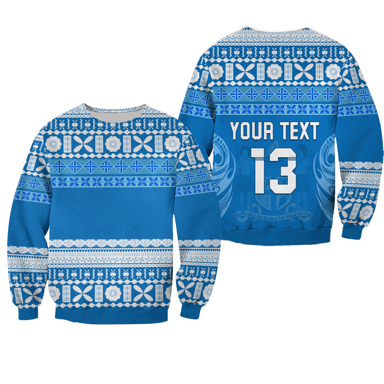 (Custom Text and Number) Bula Fiji Sweatshirt Tapa Pattern LT13 Unisex Blue - Polynesian Pride